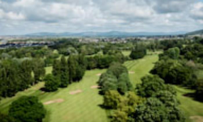 Three holes of Abergele Golf Club, overlooking Abergele and Towyn.